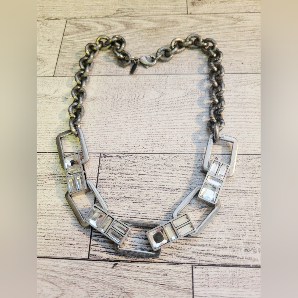 KIAM FAMILY By Lia Sophia Silver Tone Chain Necklace Crystal Baguette Stones